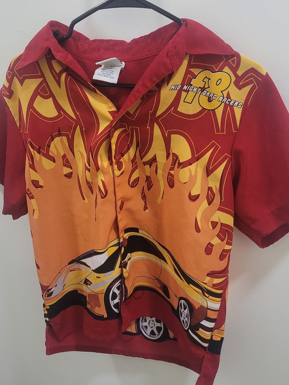 Boys Flame & Race Car Button-Down Shirt - Red & Orange